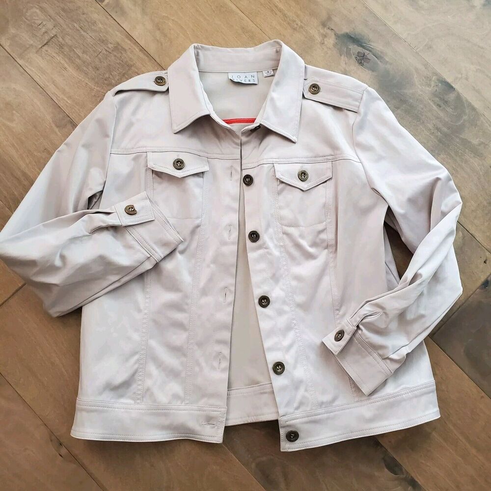 Joan Rivers Beige Gold Tan Sateen Satin Look Button Down Jacket Sz Small Neutral